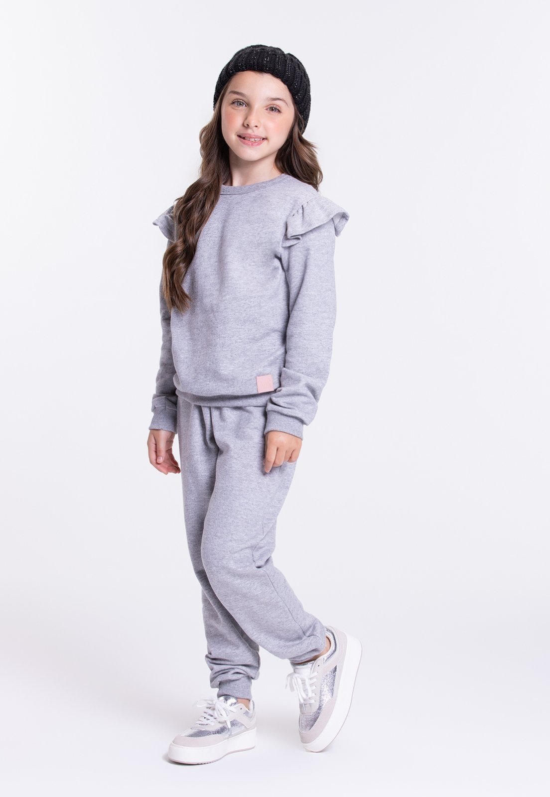 Infantil - Conjunto Moletom Feminino Babadinho Mescla - Vida Costeira