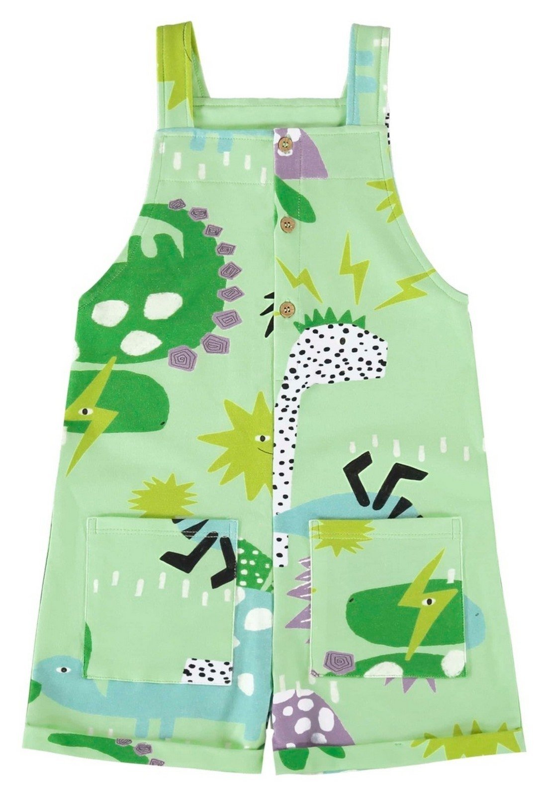 Vista 3 Infantil - Jardineira para Menino em Molecotton Dinos Três e Já verde Três e Já verde