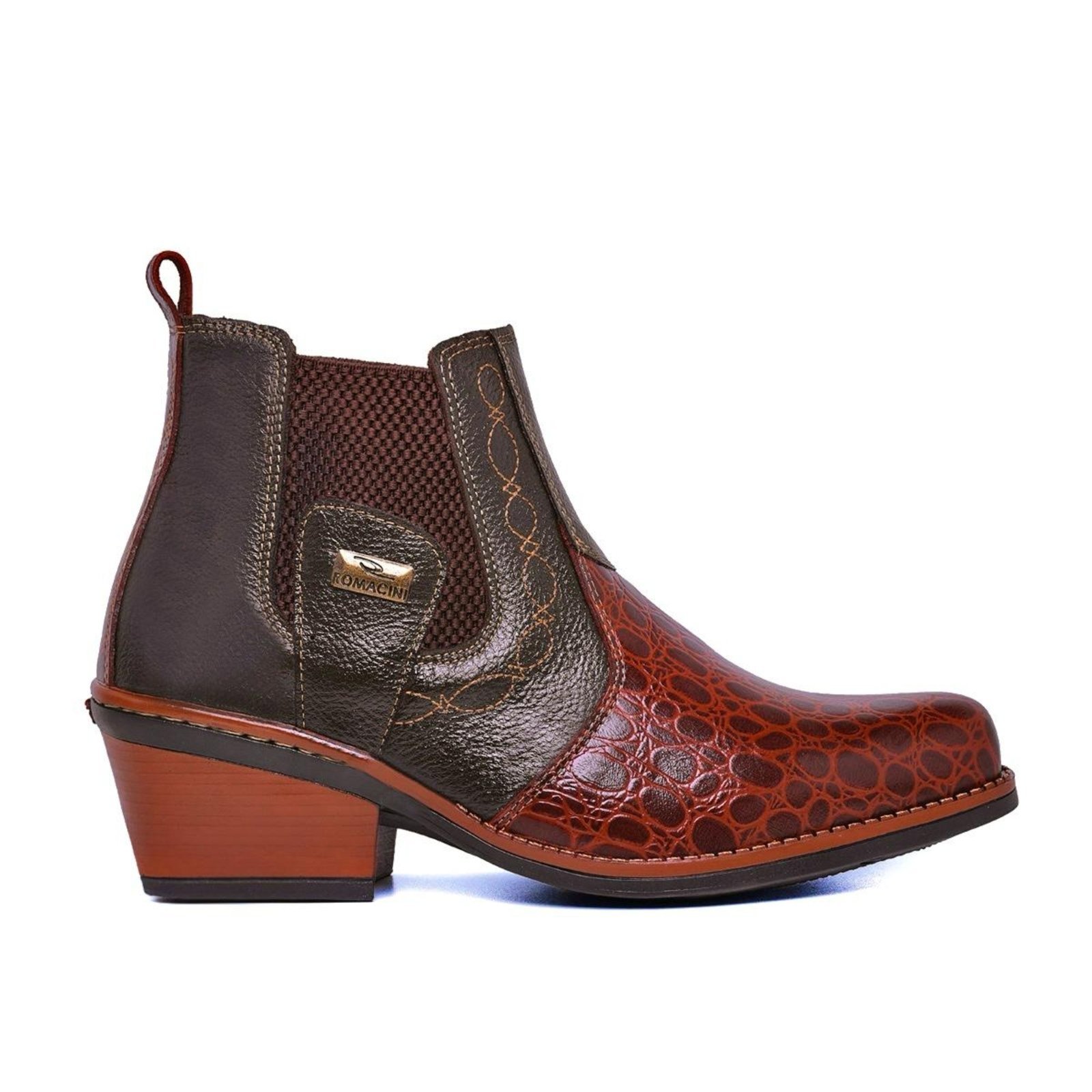 Botina Country Americana Masculina Em Couro Solado Costurado Café