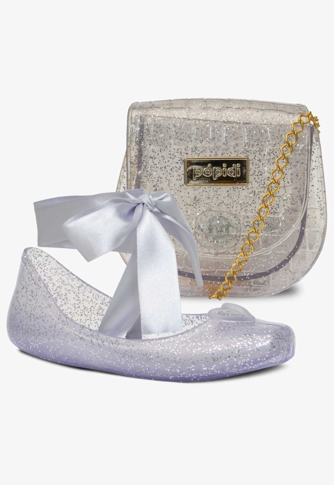 Infantil – Kit Bolsa E Sapatilha Bailarina Pópidi Menina Glitter Prata