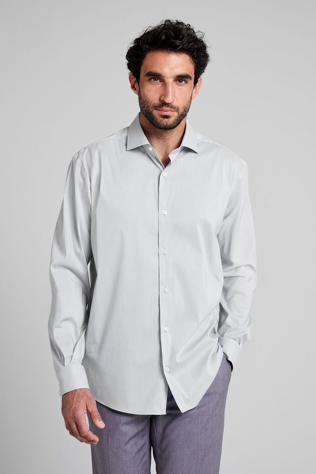 HIGHSTIL Camisa Social em Algodão Egípcio Listrada Slim Fit - Azul Claro