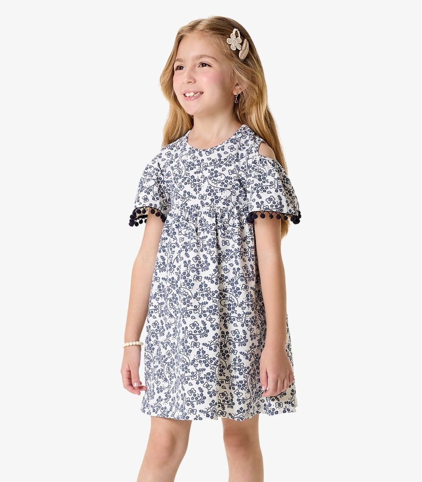 Infantil - Vestido Cotton Com Pompom Rovi Bege