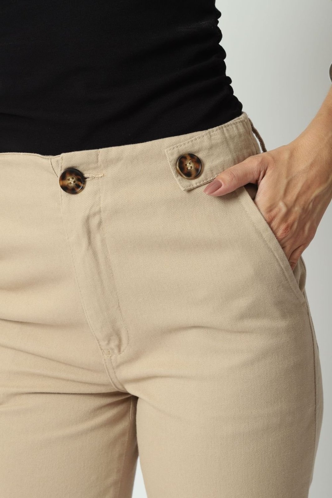 Calça Sarja Pantacourt Bege M Gazzy