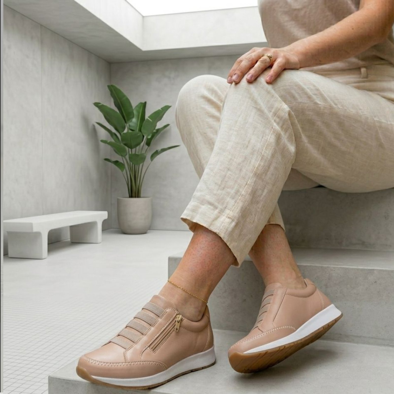Tênis Feminino Casual Nude Rosê Confortável