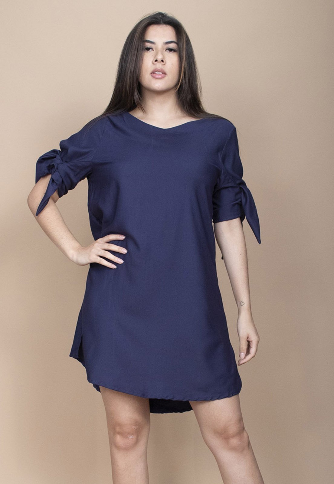 Vestido Curto Cabanafree Plano Azul Marinho