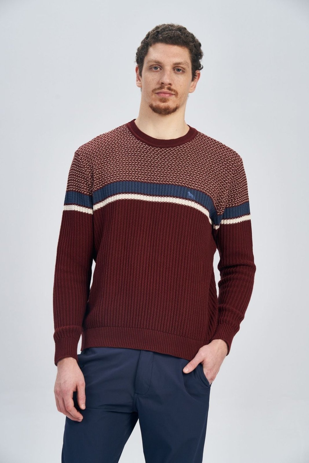 Vista 2 Suéter Tricot Texture Masculino Acostamento vinho vinho