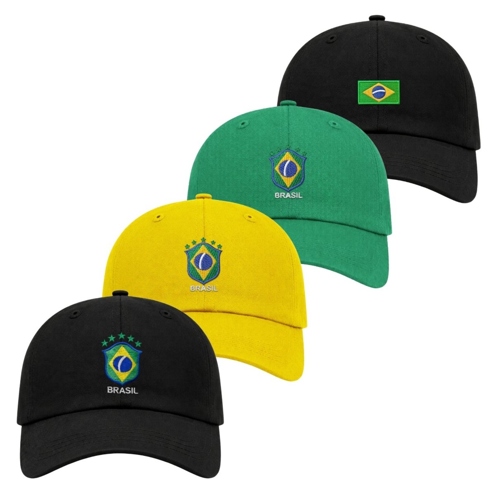 Kit 4 Bonés Aba Curva com Ajuste Moderno Confortável Brasil Bordado