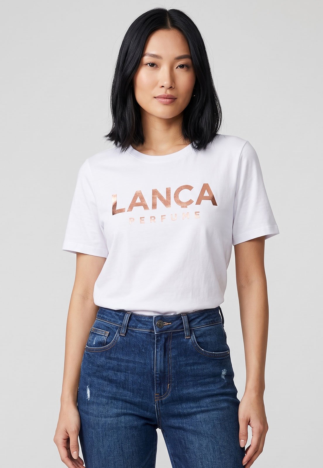 Camiseta Feminina Lança Perfume Estampa Frontal Branca