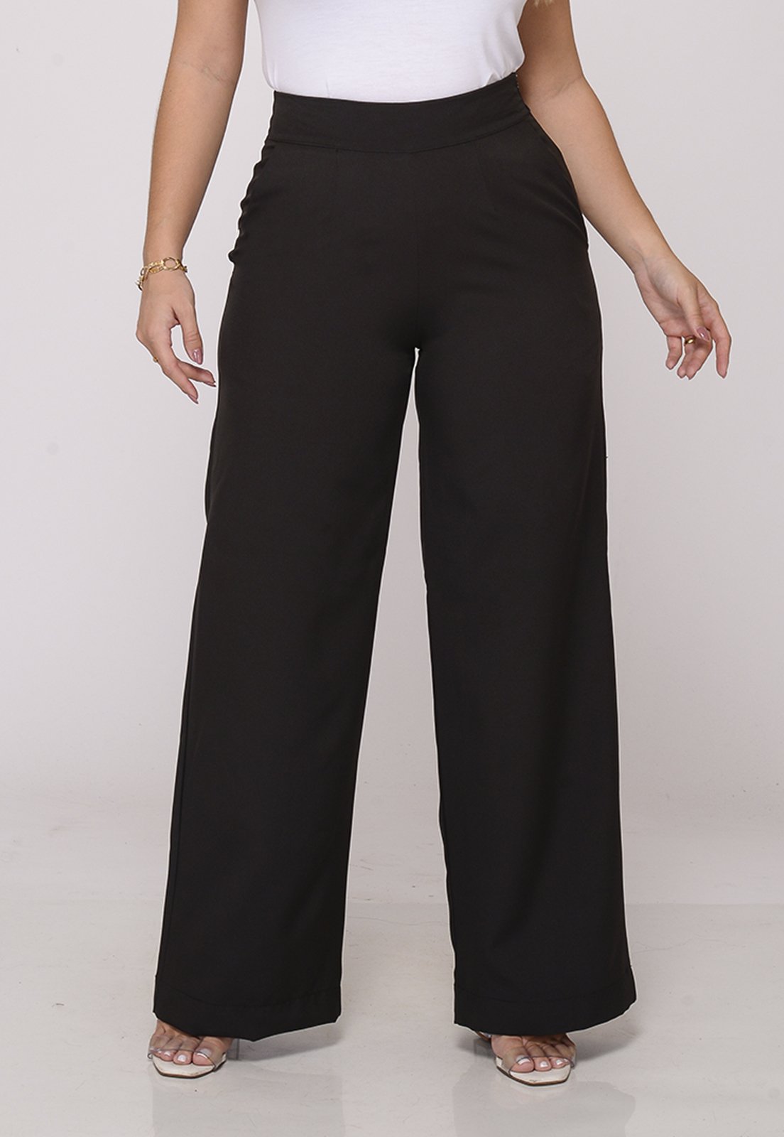 Calça Social Feminina Pantalona Cintura Alta Elegância e Conforto Preto
