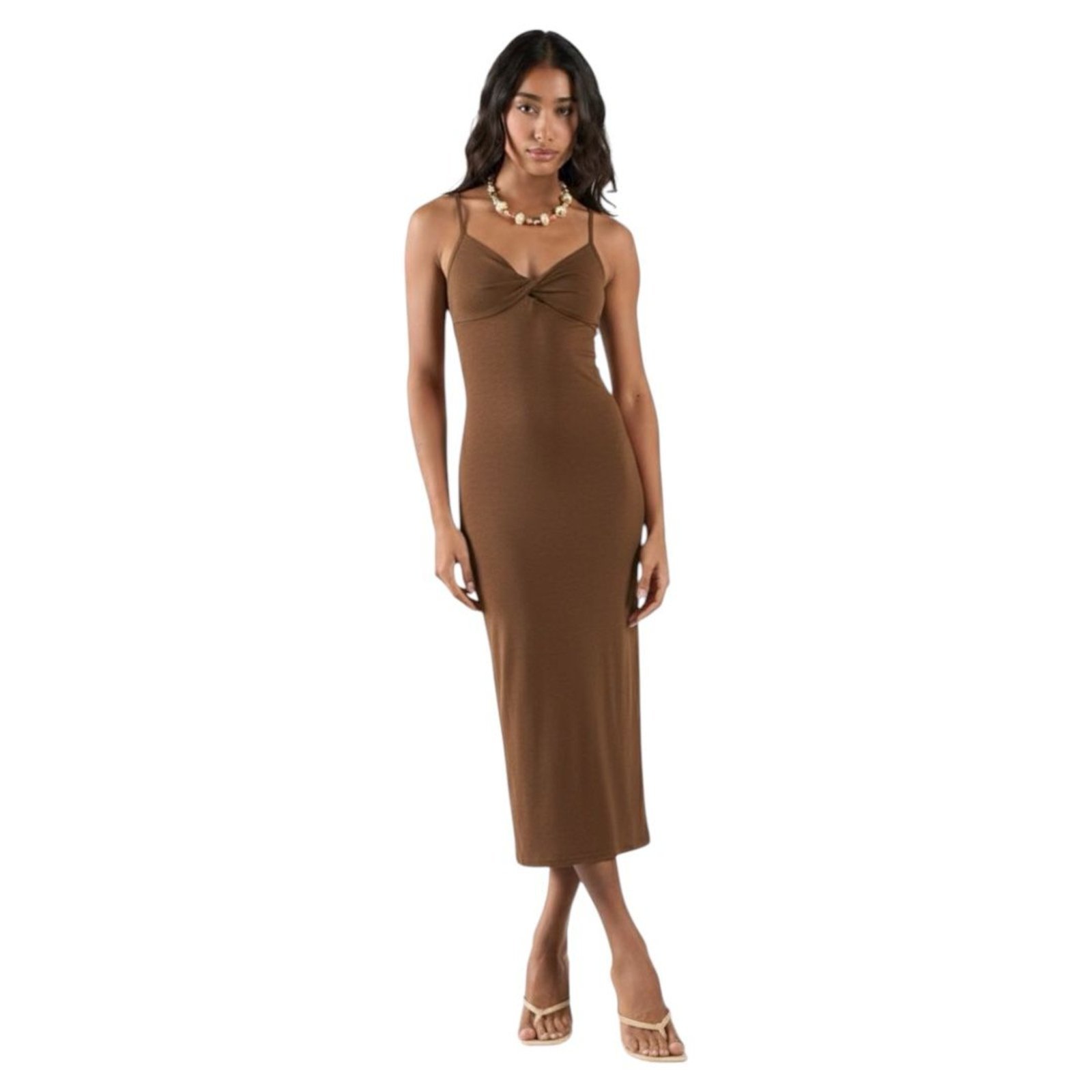 Vestido Midi Slim Com torção Colcci CLC Marrom Truffle
