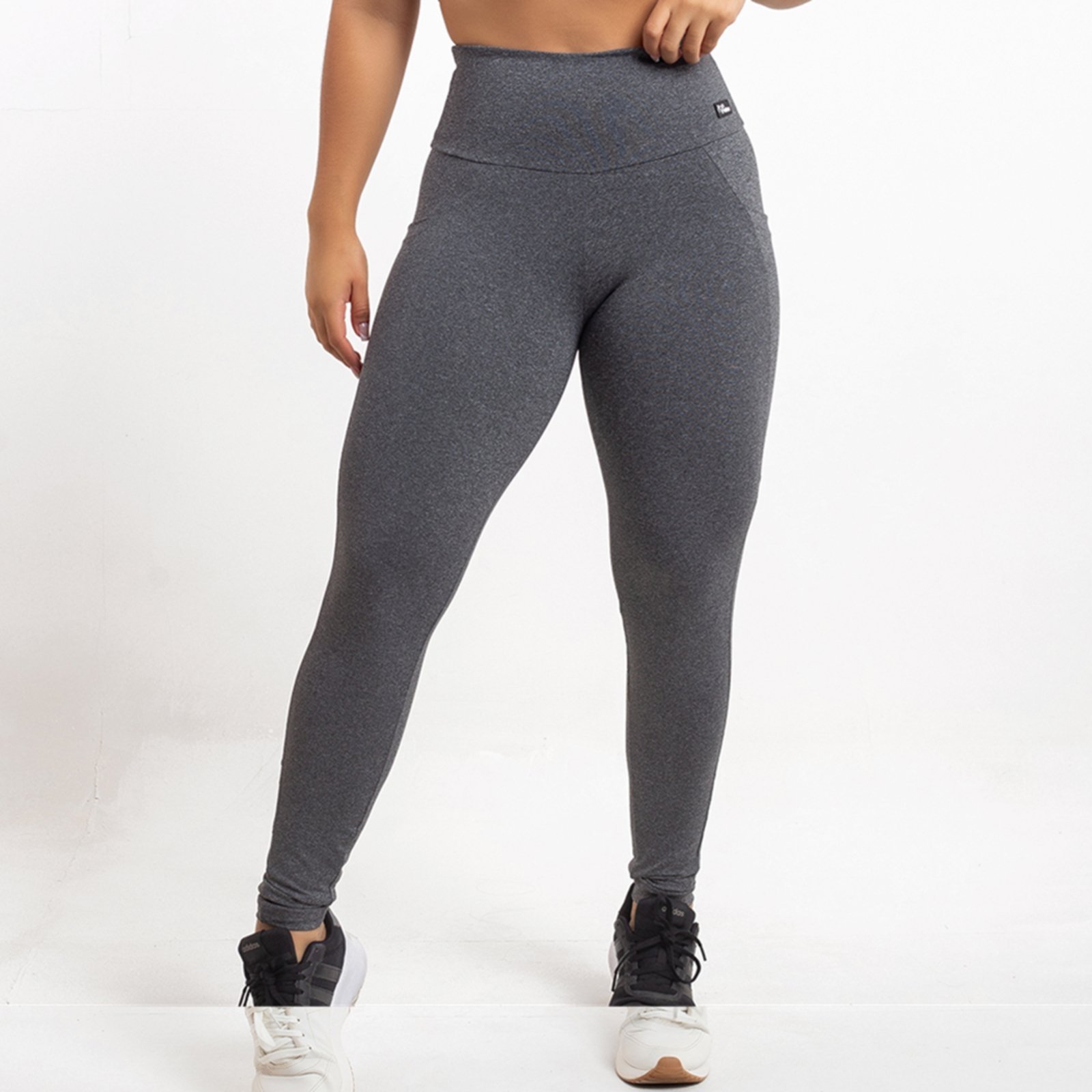 Calça Legging Cós Duplo Não Fica Transparente com Bolso Viére Cinza Mescla