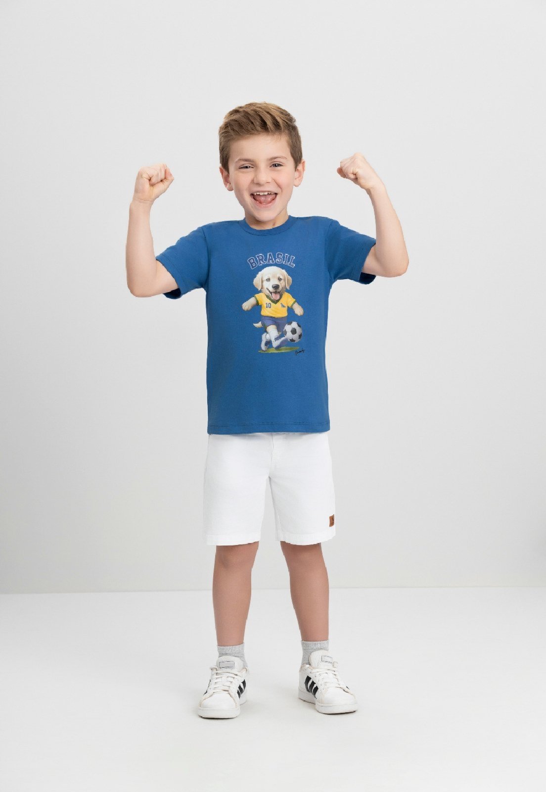 Infantil - Camiseta Masculina em Meia Malha Brasil Azul