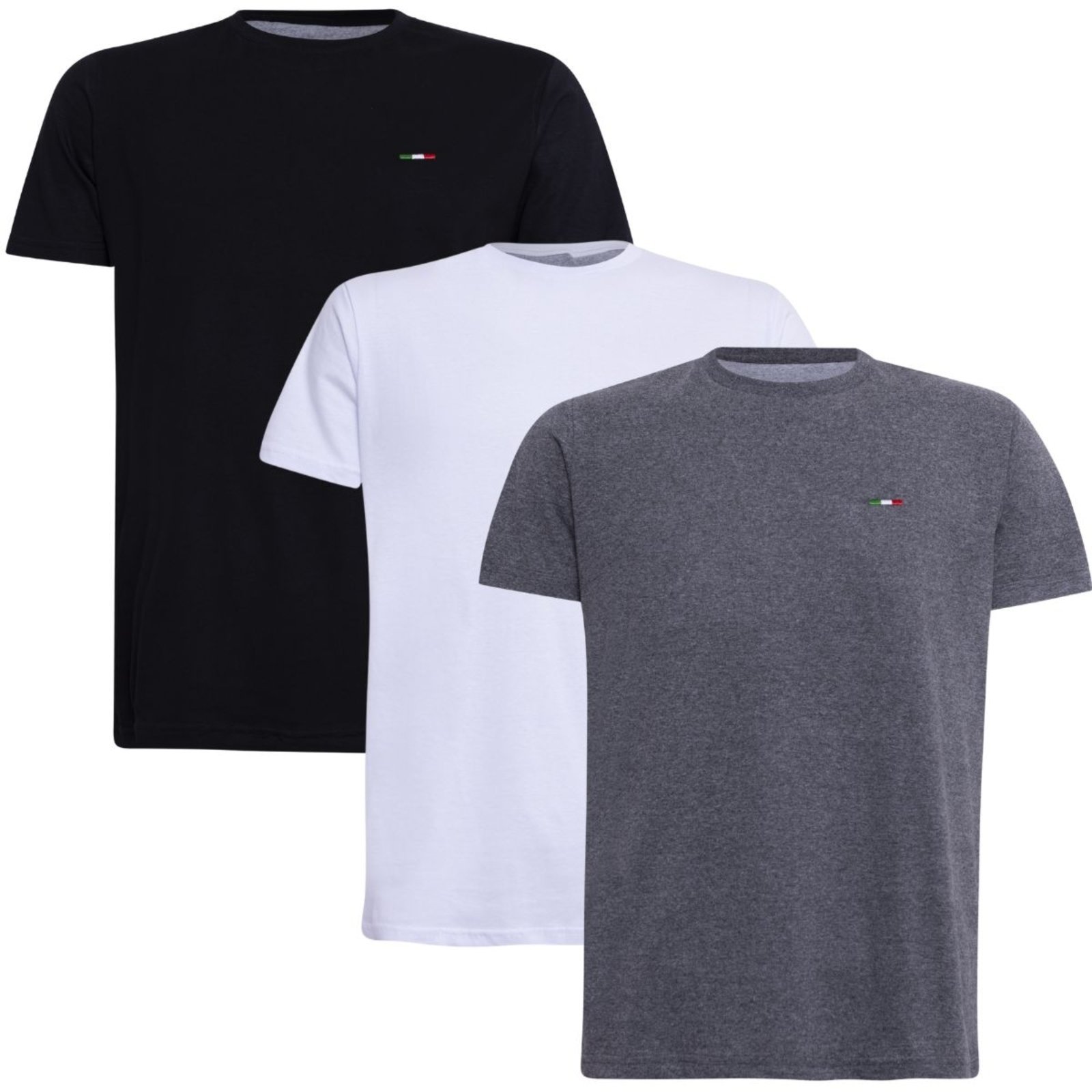 Kit 3 Peças Camisetas Básicas Masculina Industrie em Algodão Premium no Estilo Tommy Bordado Itália