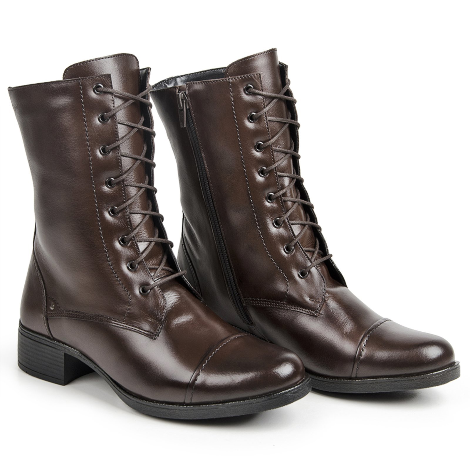 Bota Coturno Cano Médio Nine4 Casual Couro – Café
