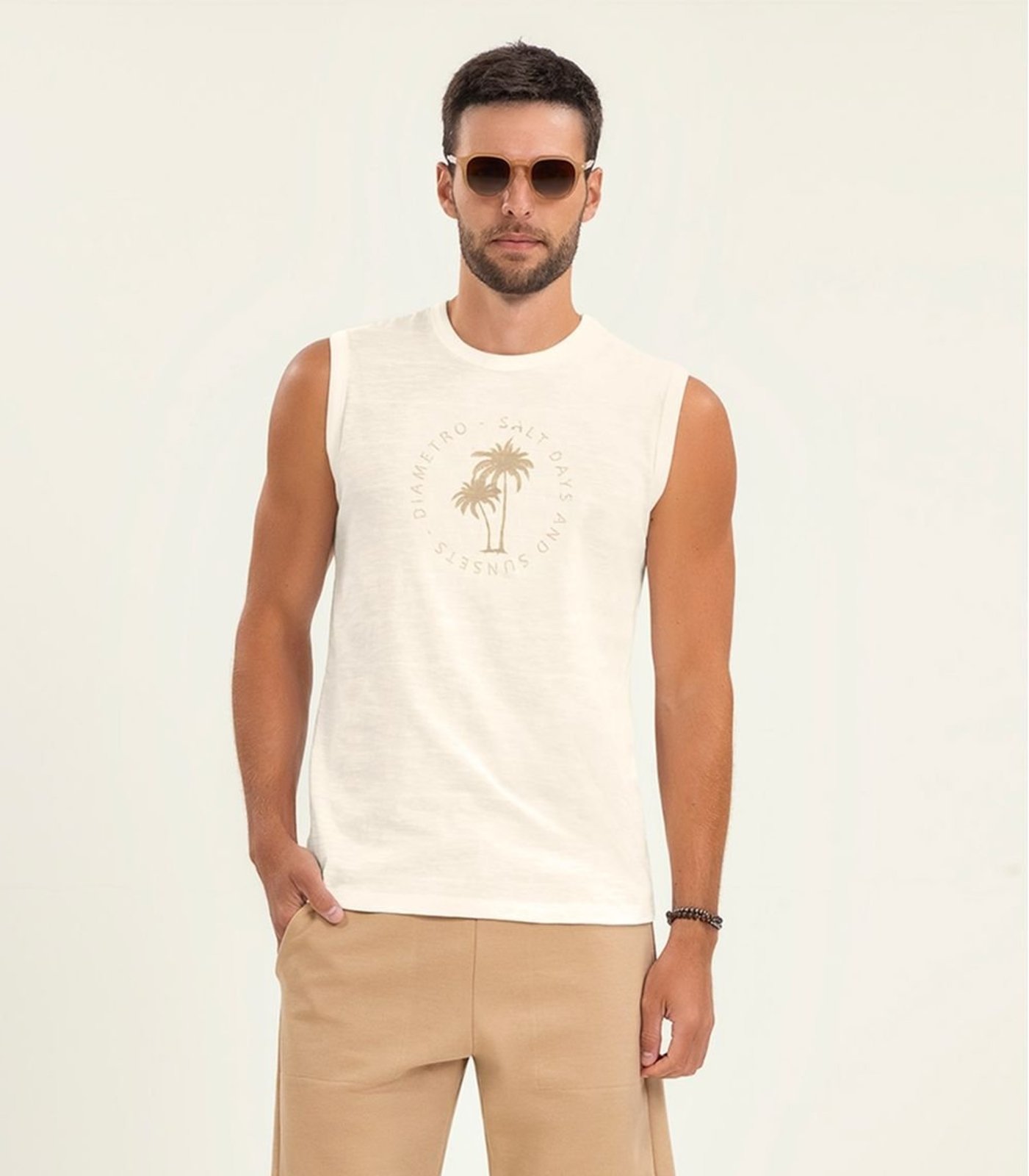 Regata Plus Masculina Malha Maquinetada Diametro Bege