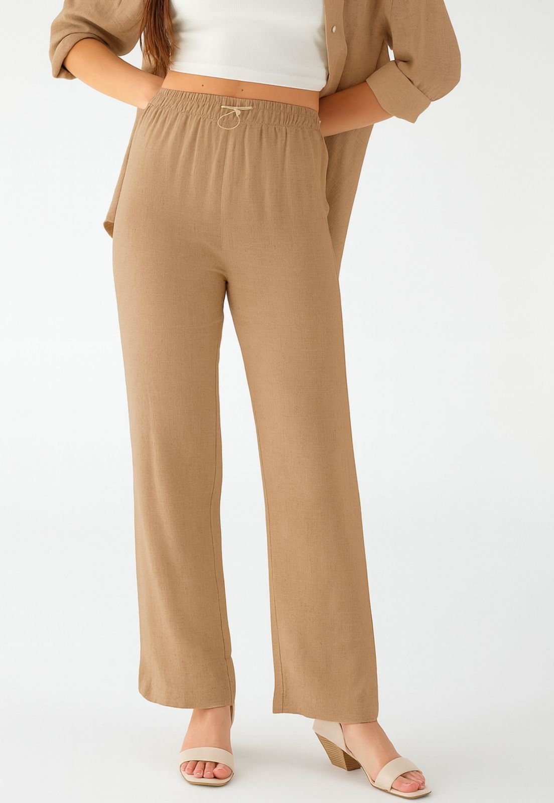 Calça Pantalona Levosch De Linho Nude