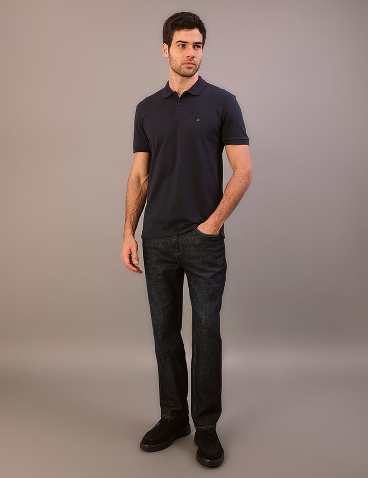Polo Manga Curta Calvin Klein Masculino Slim Piquet Pima - Marinho Calvin Klein Jeans