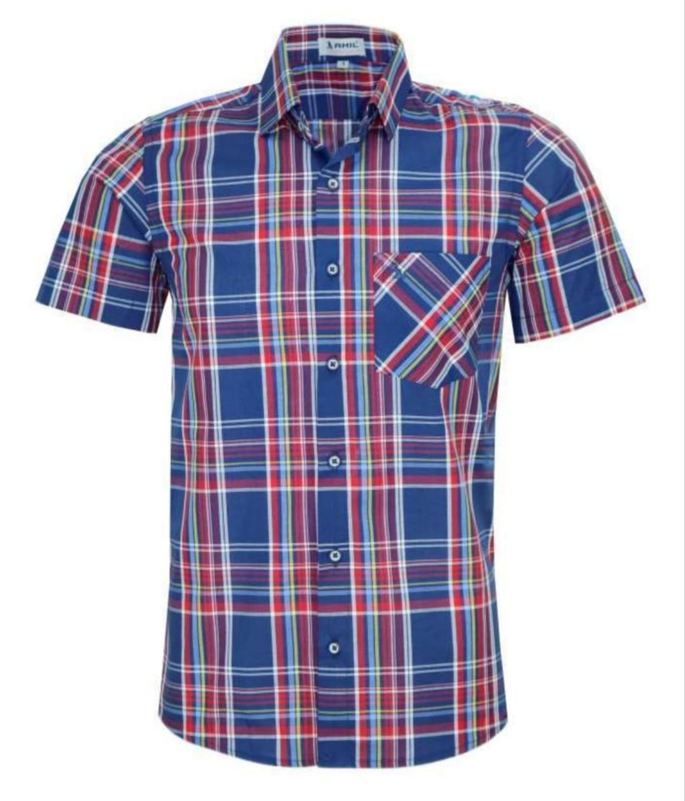 Camisa Social Amil Xadrez Comfort Platon Algodão C/Bolso Manga Curta Luxo Cor05