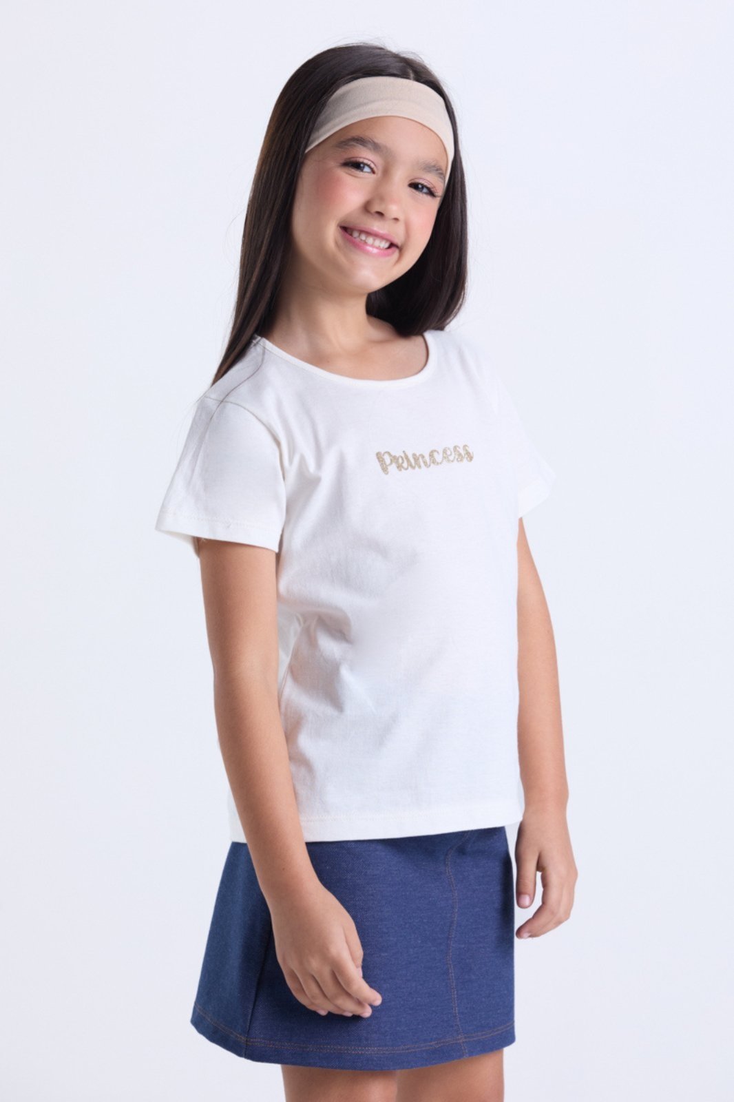 Vista 3 Infantil - Conjunto Verão Menina Princess com Saia Jeans VIDA COSTEIRA bege VIDA COSTEIRA bege