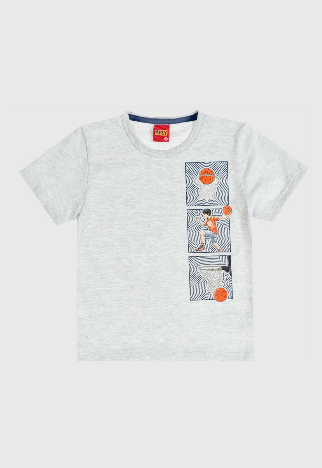 Vista 3 Infantil - Conjunto Kyly Camiseta Estampa Basquete e Bermuda Azul Marinho cinza azul Kyly cinza azul