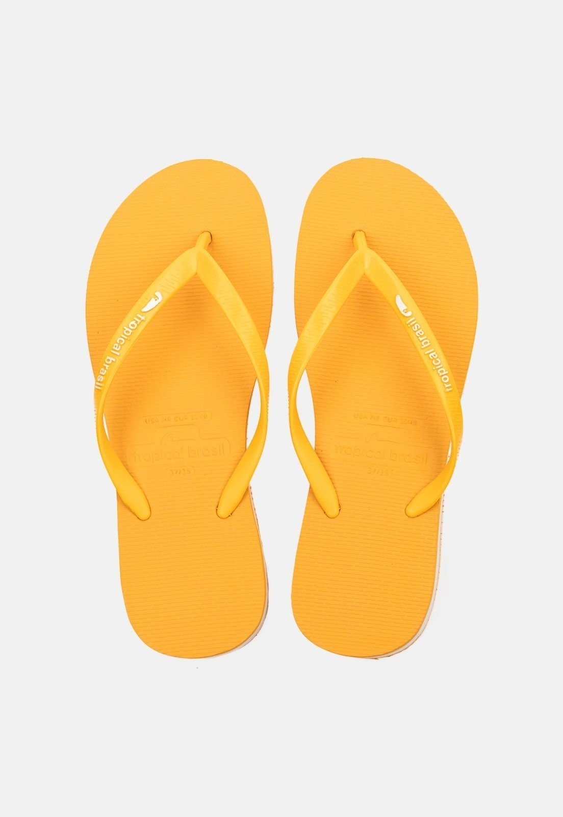 Chinelo Tropical Brasil Tamanco Anabela Amarelo com Branco