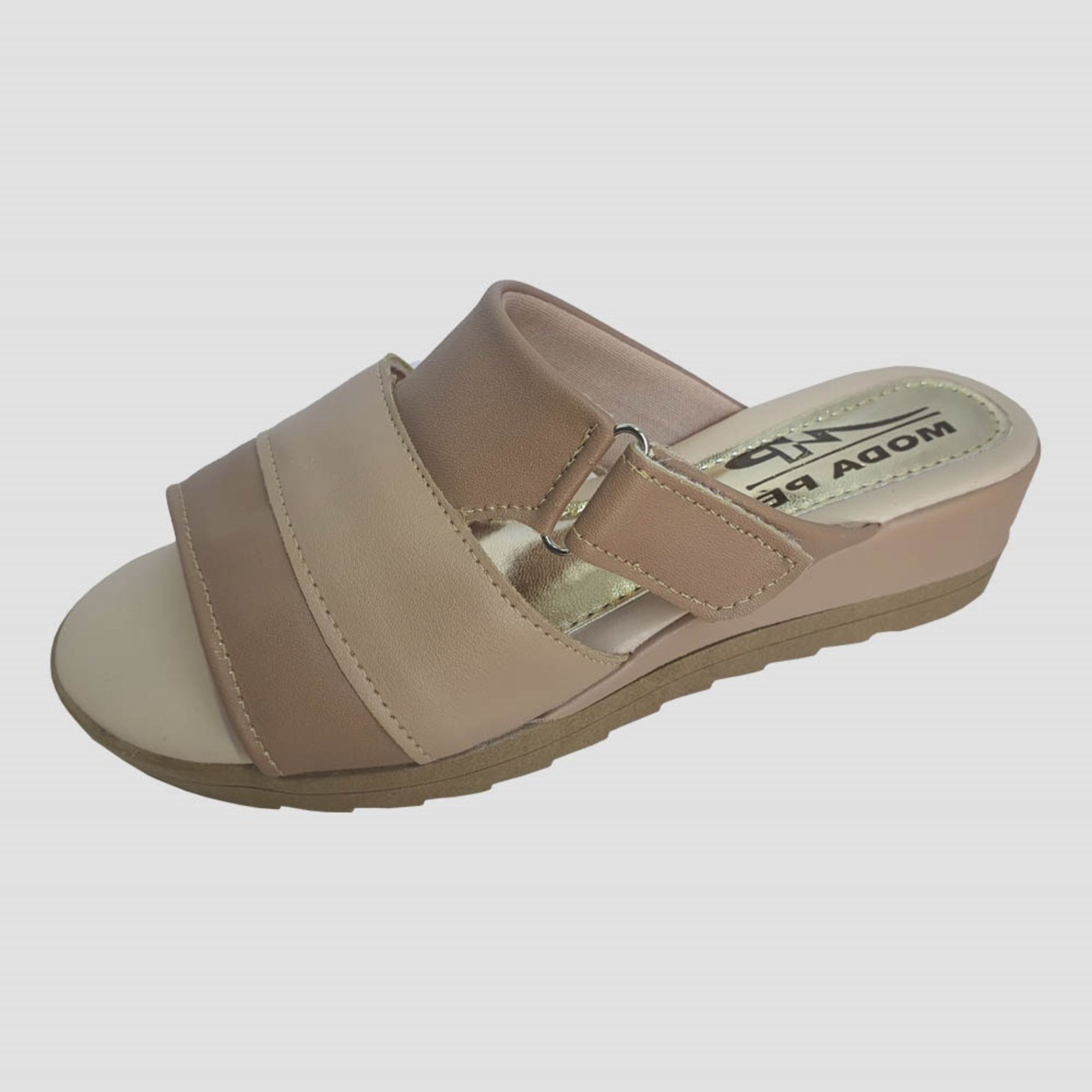 Sandália Feminina Tamanco Regulável Moda Pé Anabela Super Conforto Bege