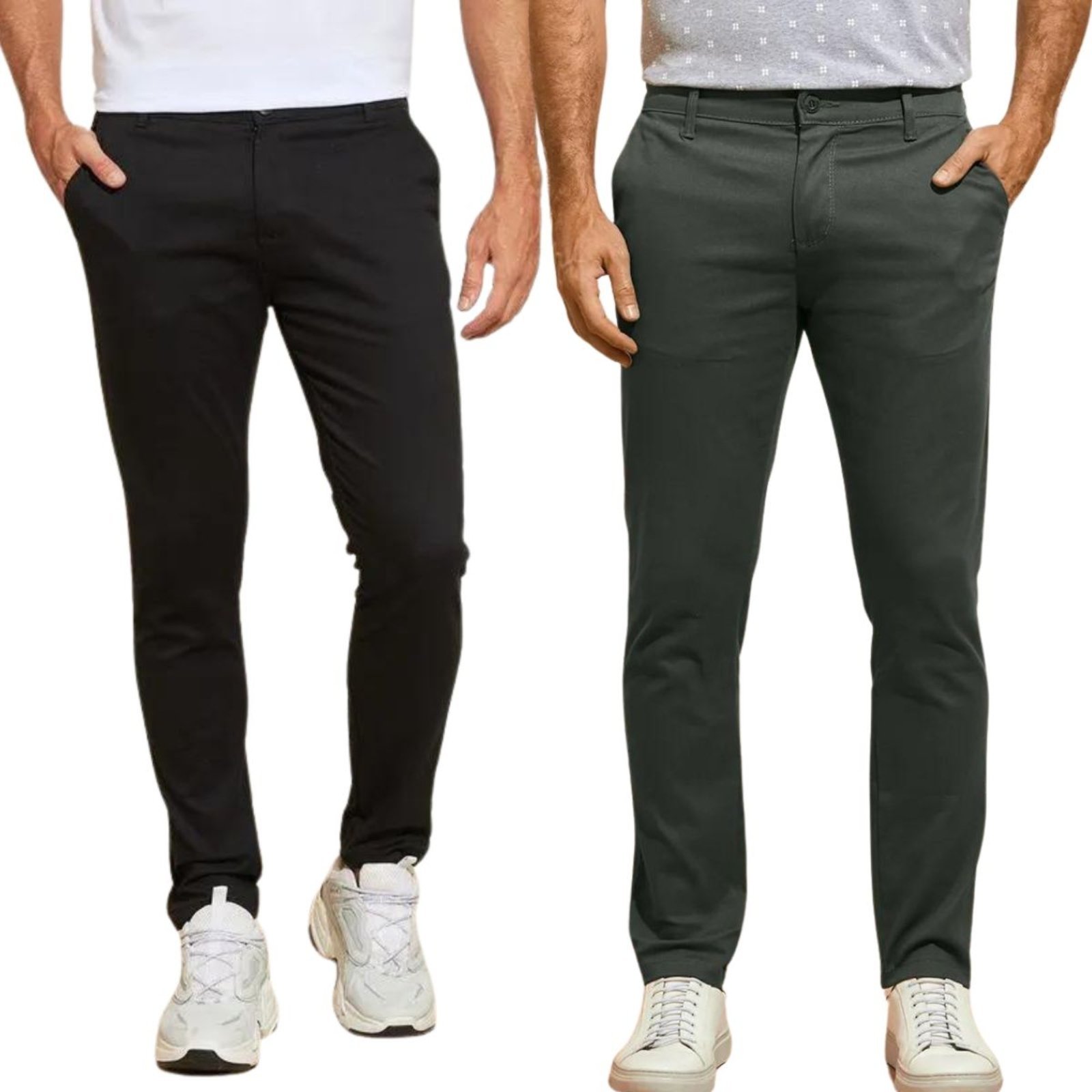 Kit 2 Calças Vih Triny de Sarja Chino Com Bolso Traseiro Embutido Alfaiataria Skinny Preto e Cinza