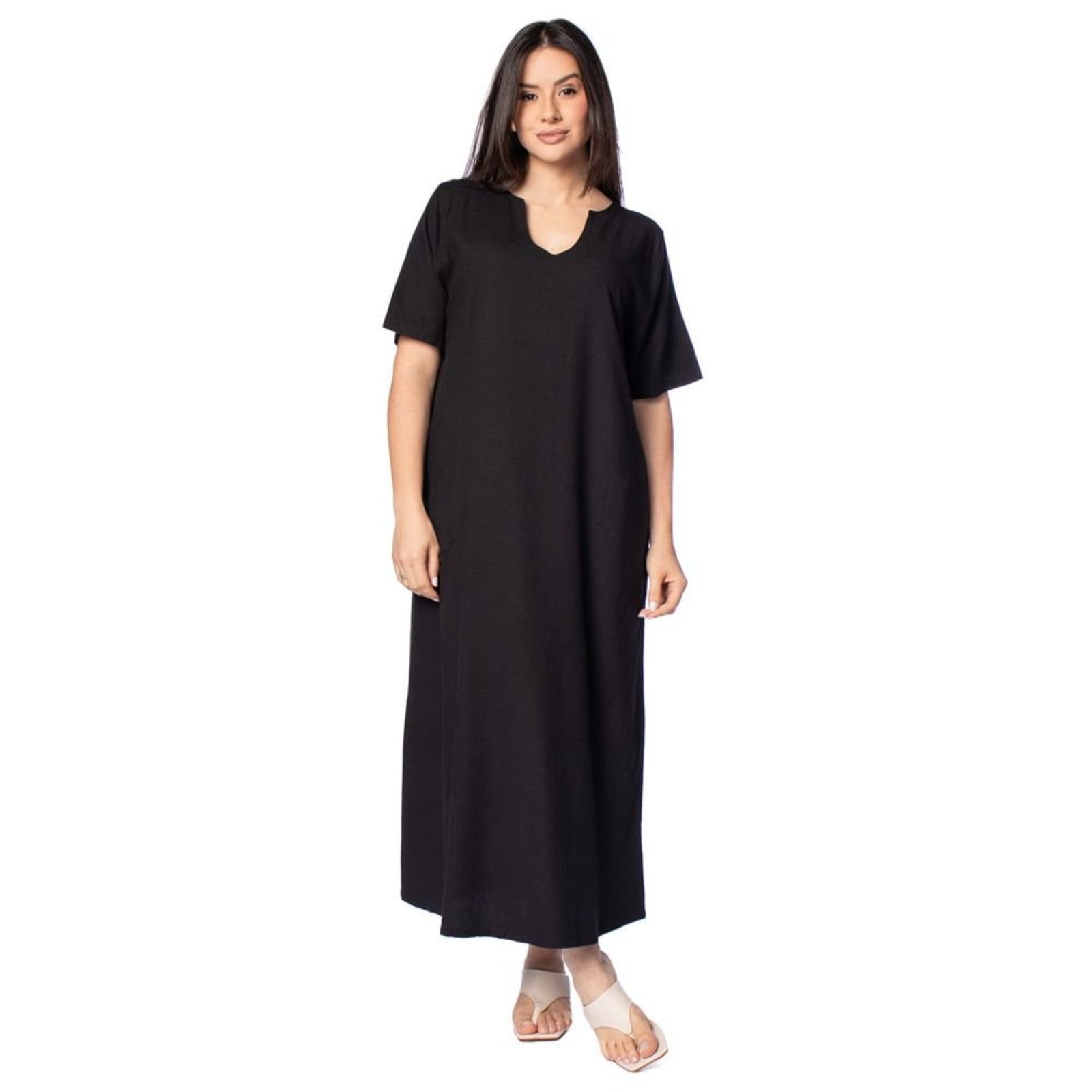 Vestido Feminino Biamar Longo Decote V Preto