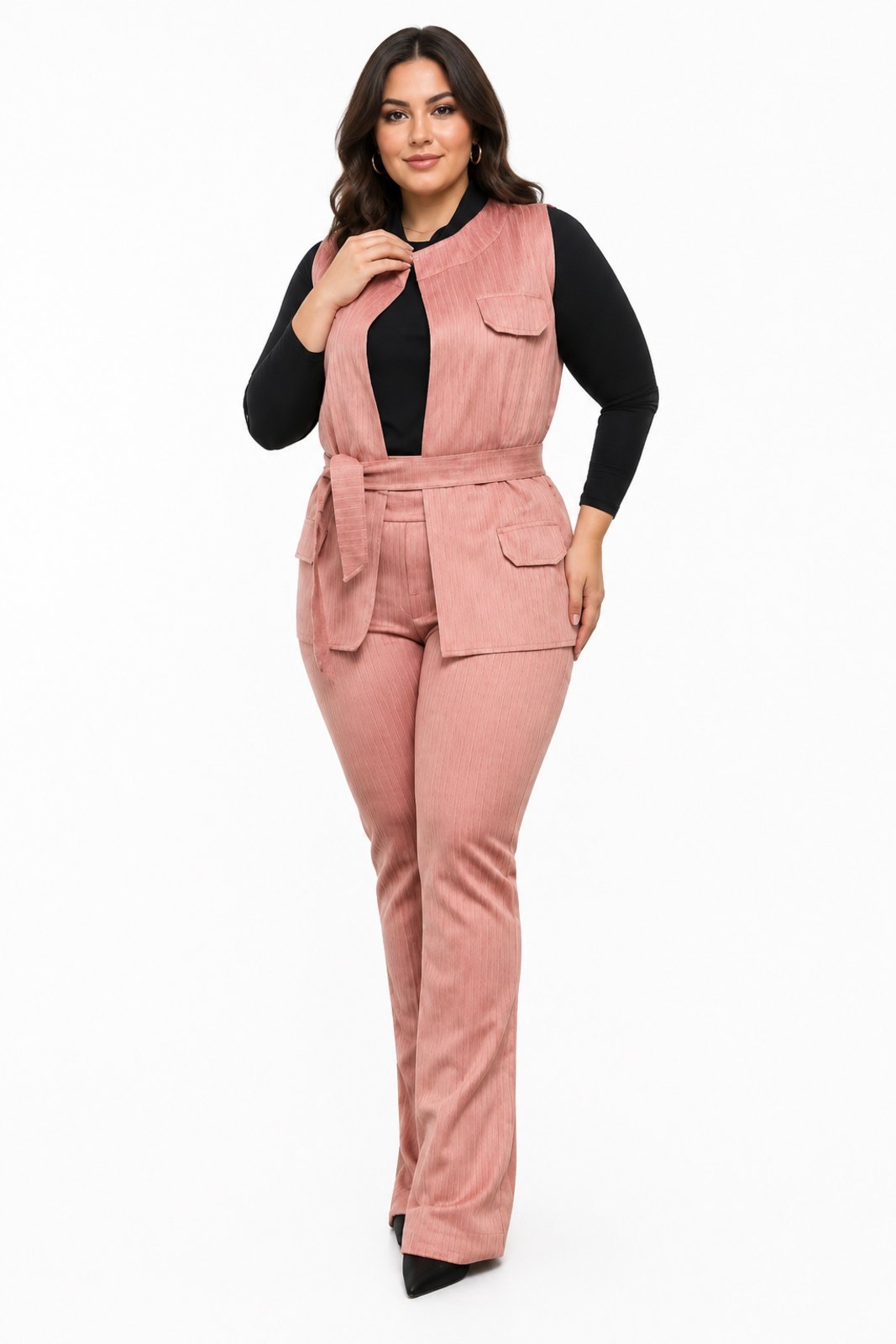 Conjunto D Bell Outlet Fashion Alfaiataria Suede Rosa
