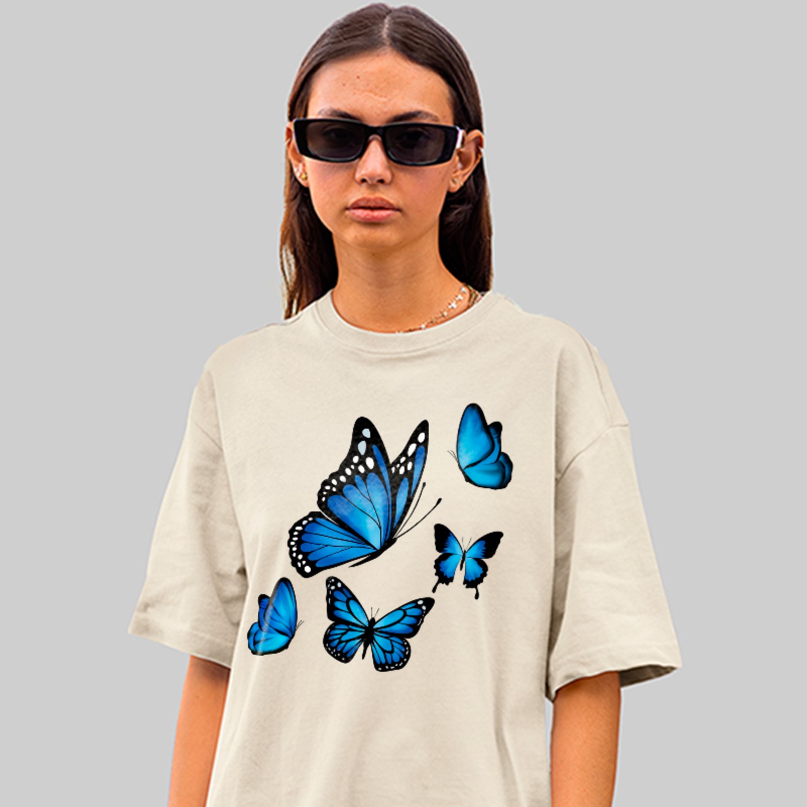 Camiseta Oversized Butterfly Aesthetic Style Casual Unissex Off White