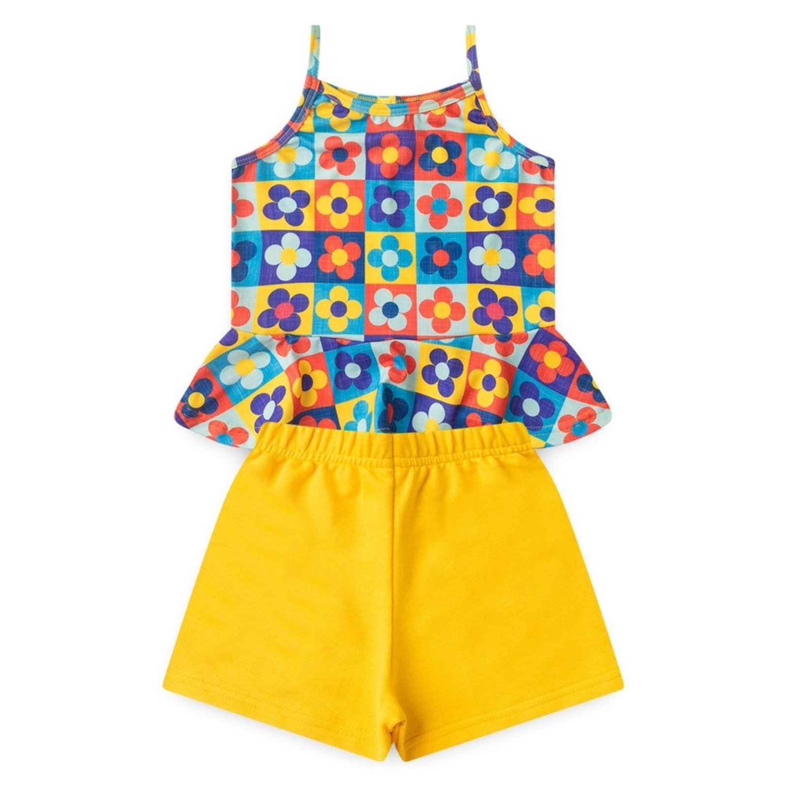 Vista 3 Infantil - Conjunto Verão Menina Regata Alcinha com Babado e Shorts Floral Molekada amarelo Molekada amarelo