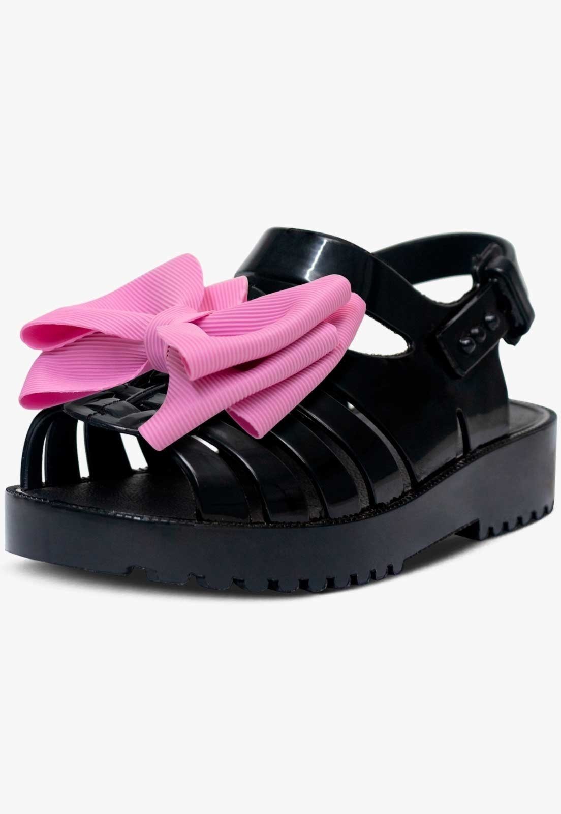 Infantil – Sandália Rasteira Pópidi Menina Emborrachada Laço Preto