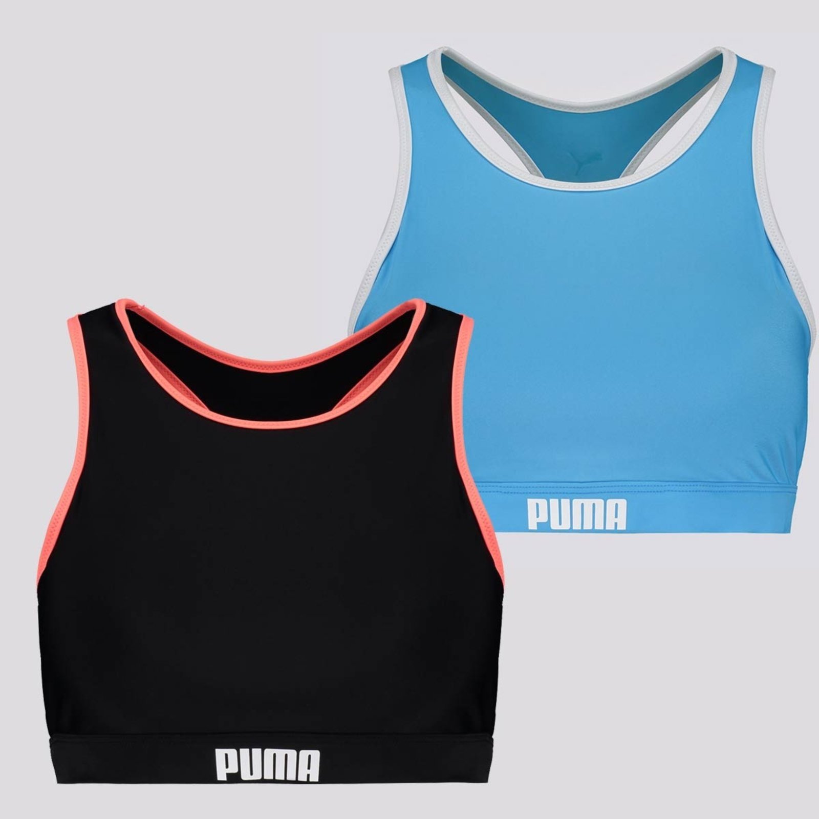 Kit 2 Tops Puma Gym Feminino Azul e Branco e Preto