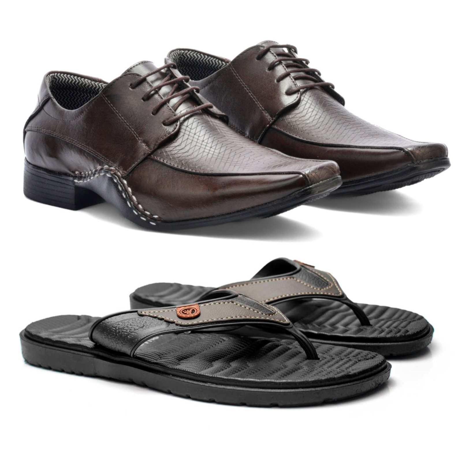 Kit Masculino Herlim Sapato Social Chinelo Ortopédico Anatômico Café