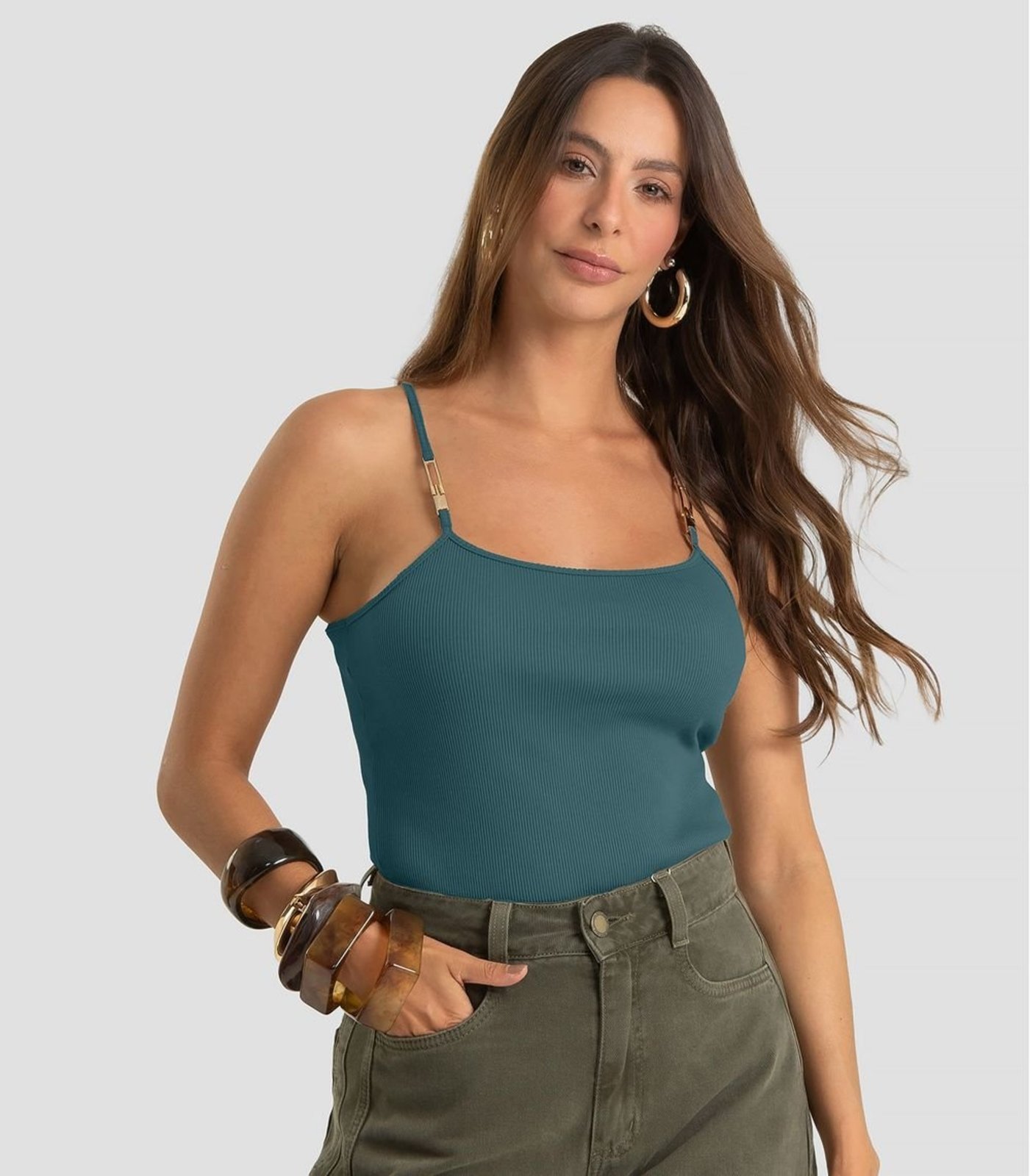 Regata Feminina Em Ribana Canelada Dianna Verde
