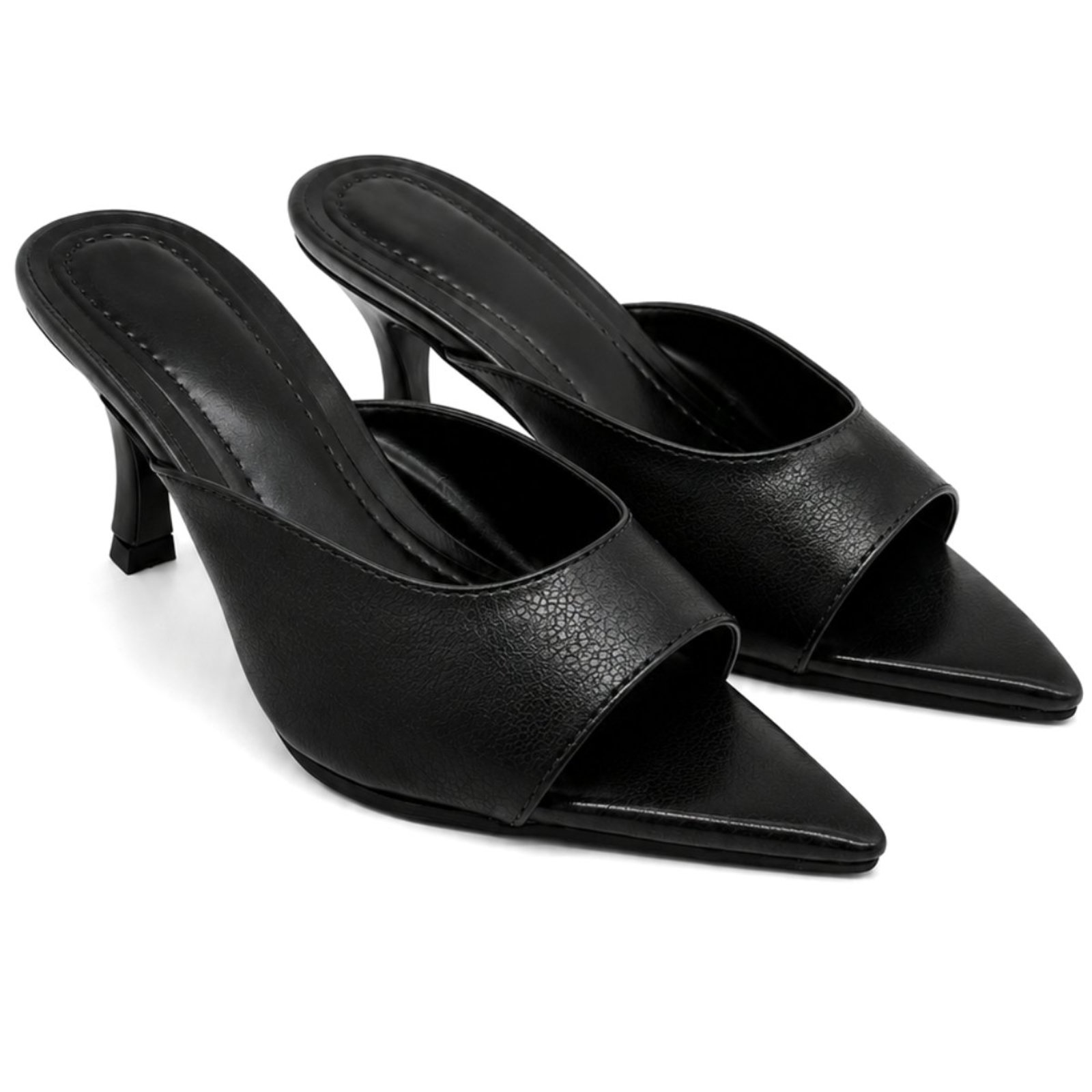 Sandalia Mule Feminino Salto Fino Bico Folha 17051 Floter Preto Hannah Footwear