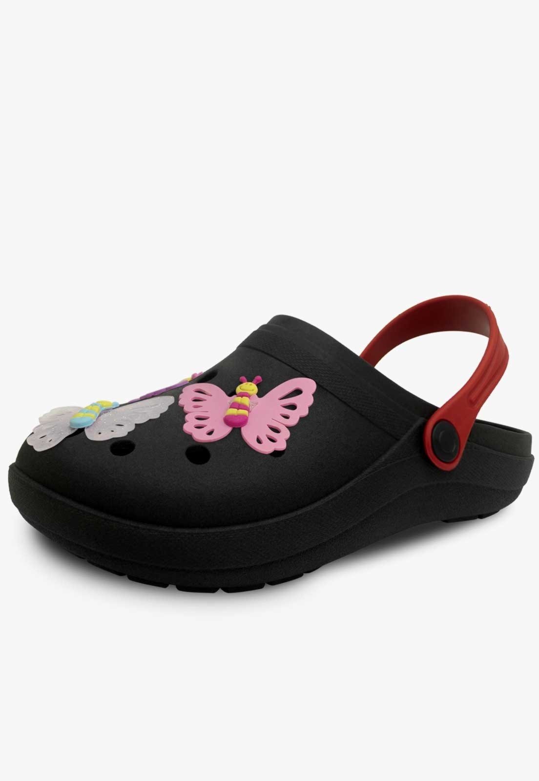 Infantil - Babuche Pópidi Borboletas Menina Sandália Preto