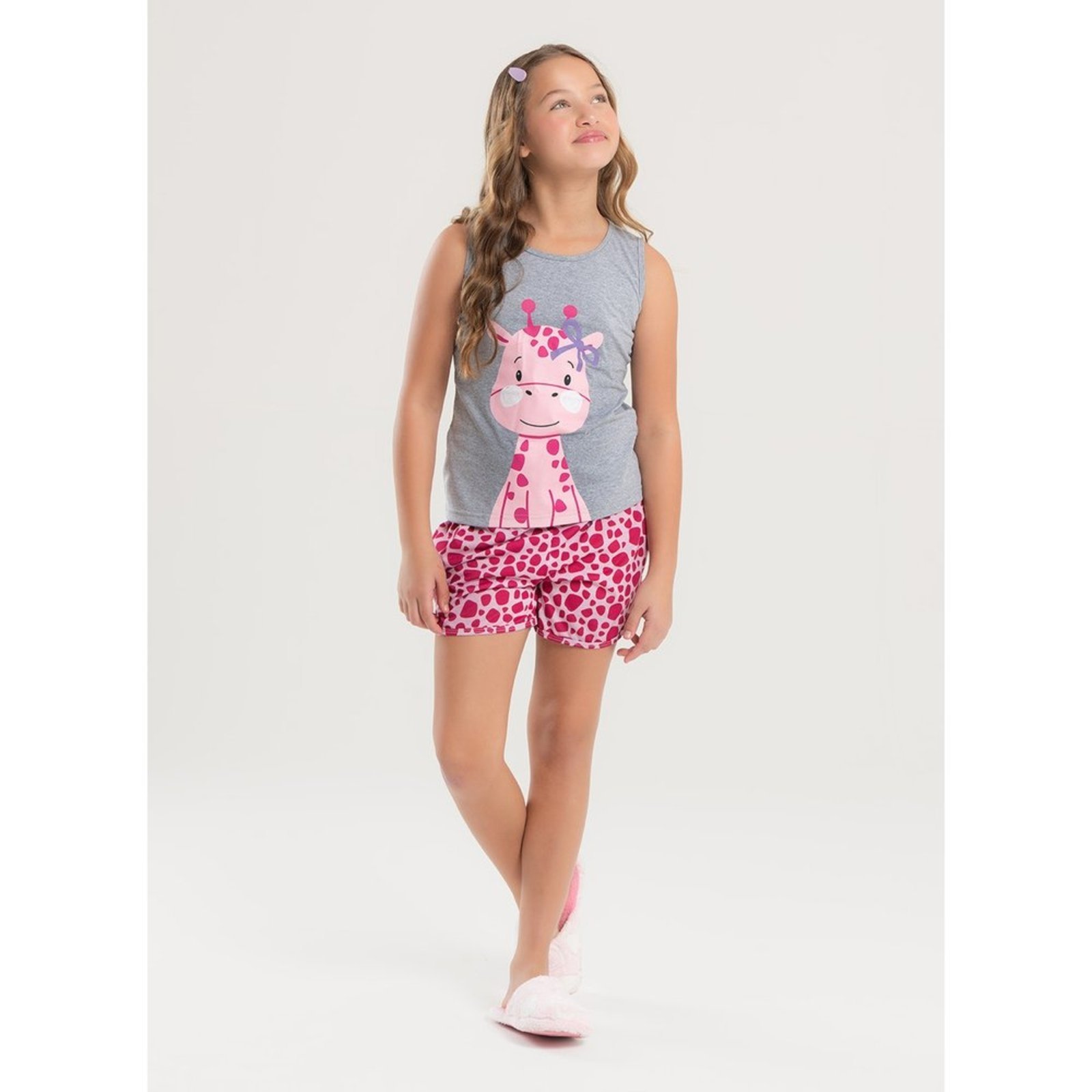 Pijama Verão Menina Mescla Regata e Shorts Girafa