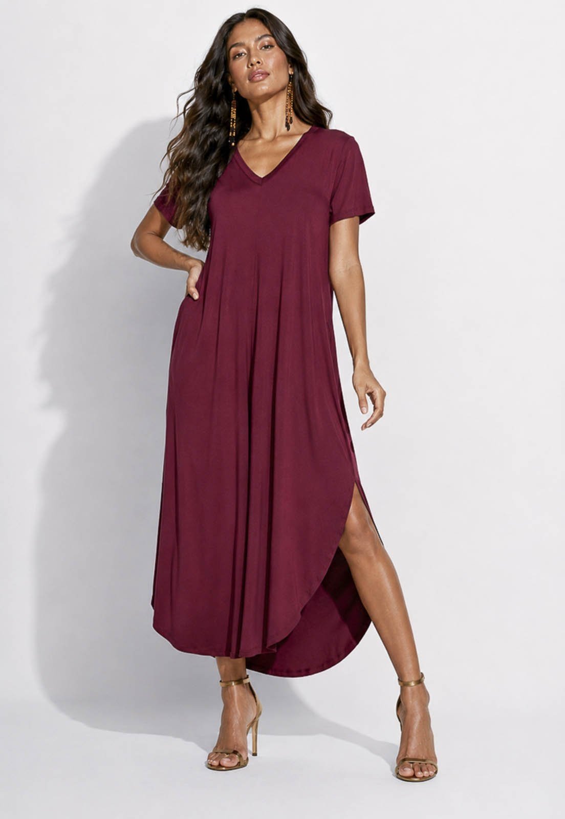 Vestido Amazônia Vital Midi Abapã Malha com Bolso Bordo
