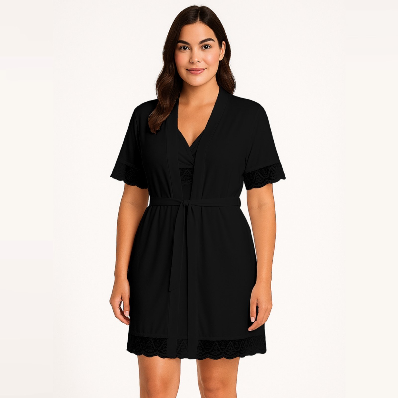 Robe Gabi Lingerie Detalhes Em Renda Noite Sensual Lingerie Confortável Preto