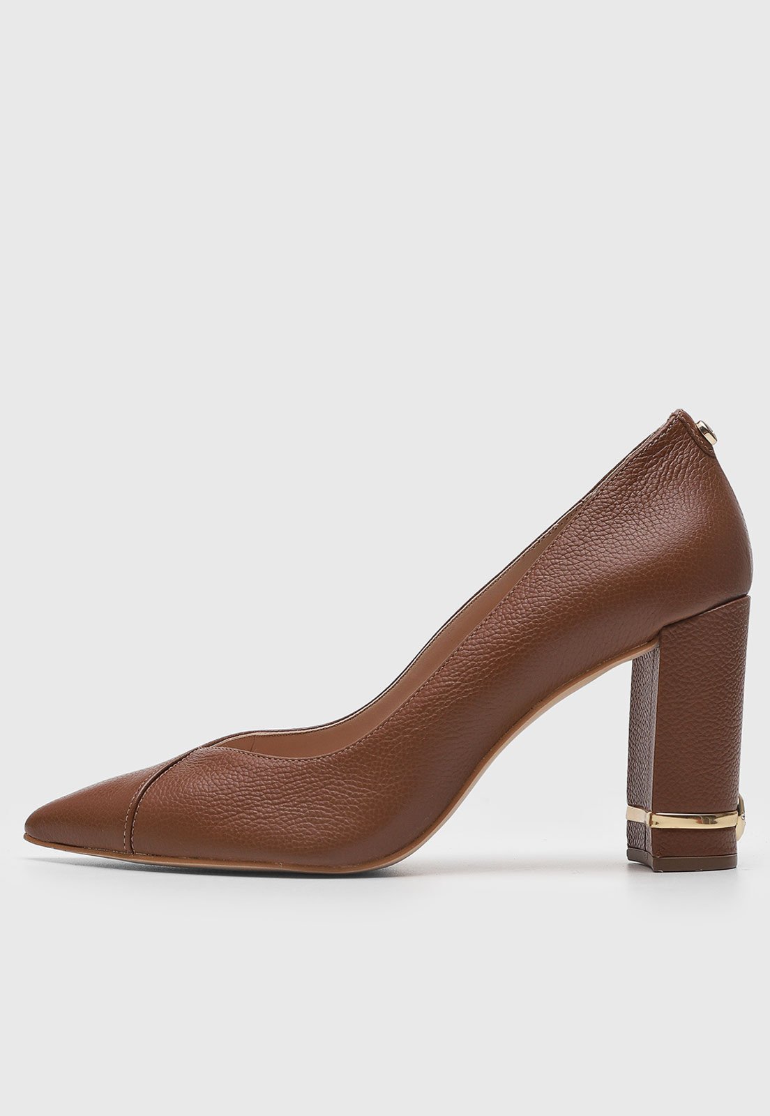 Scarpin Feminino Jorge Bischoff em Couro Bico Fino Salto Bloco Marrom
