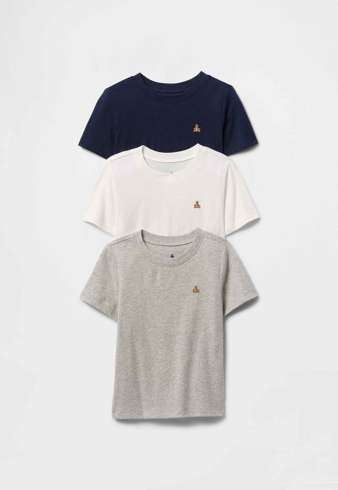 Kit Camiseta 3pçs Manga Curta GAP Logo Cinza/Off-White/Azul-Marinho