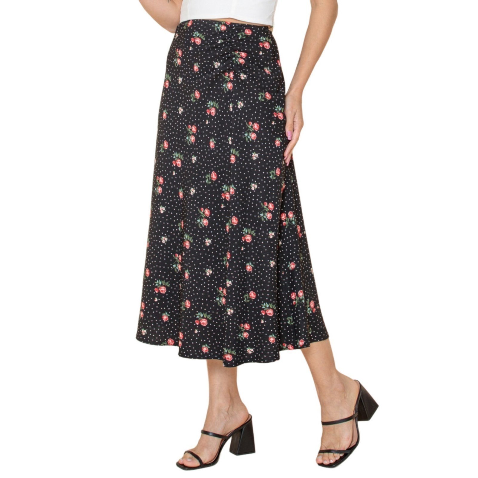 Saia Midi Estilo Mullet Estampada Floral com Frente Franzida Estampado