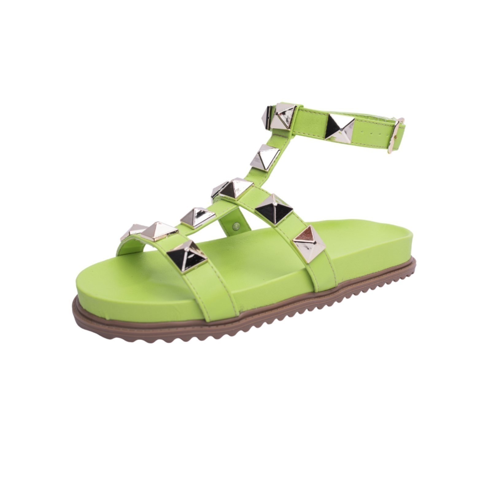 Sandalia Papete Rasteira Feminina Verde Lima Piramide Tellini Store