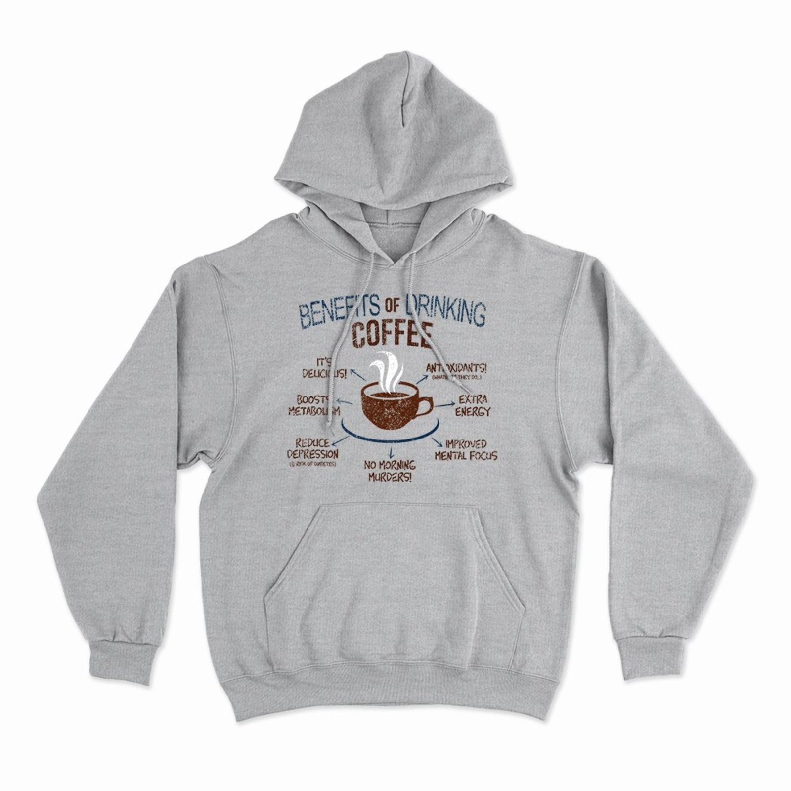 Moletom Com Capuz Coffee Benefits - Mescla Cinza - Casual - Studio Geek