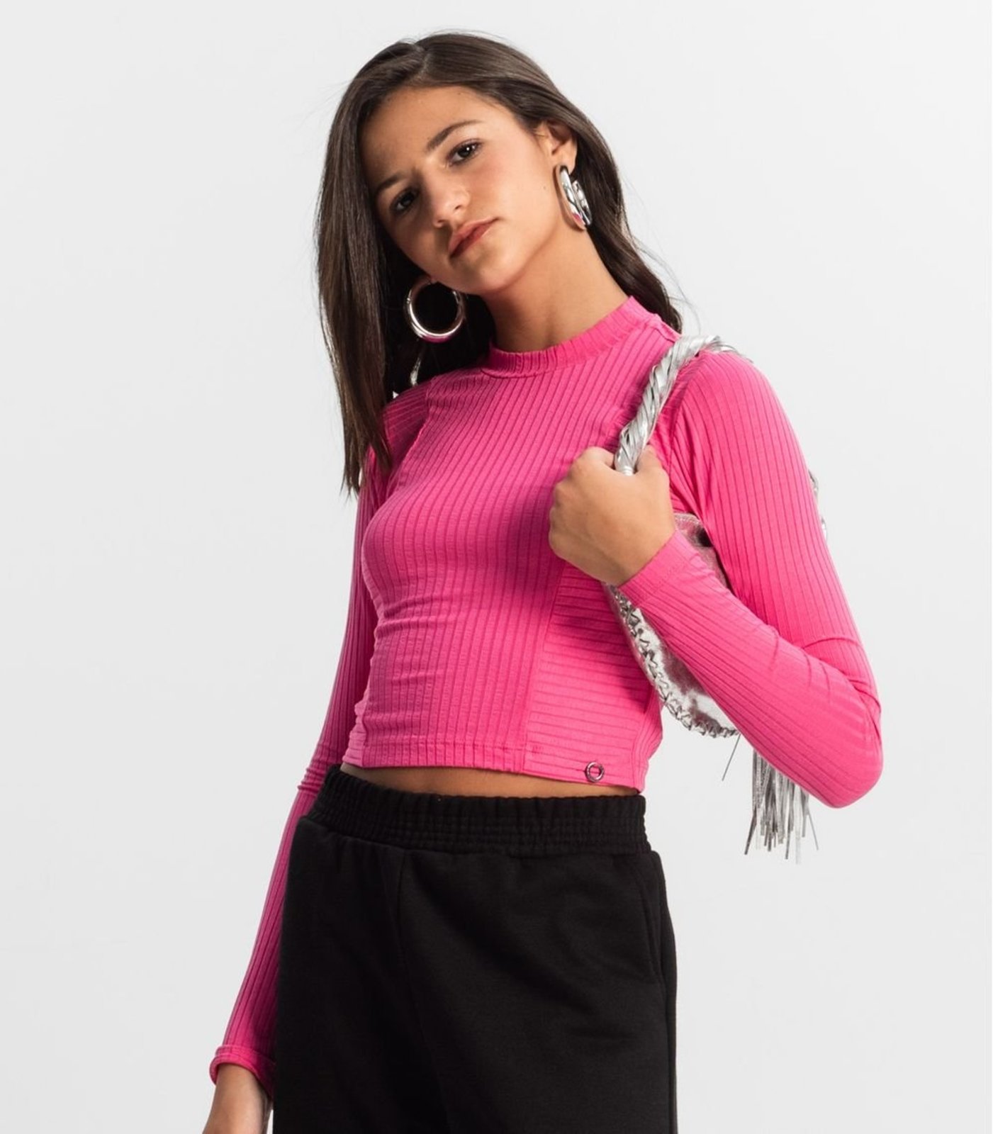 Vista 3 Infantil - Blusa Cropped Juvenil Feminina Gola Alta Minty rosa MINTY rosa