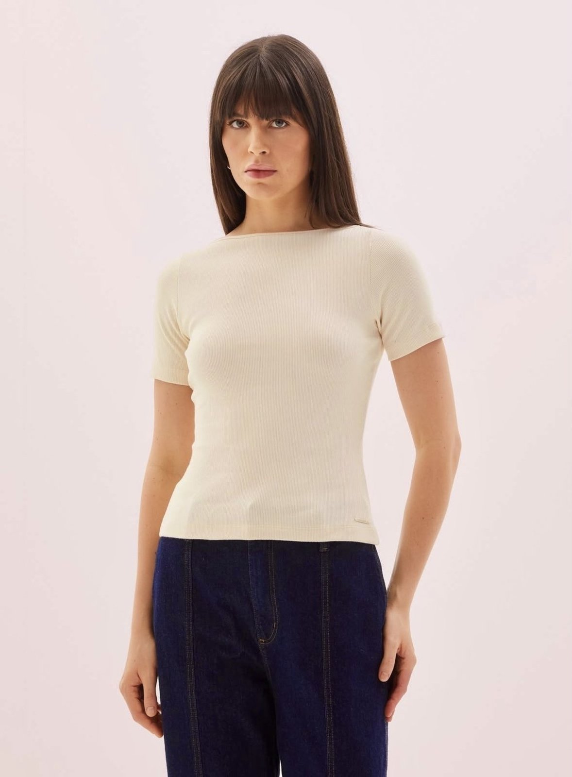 Blusa Feminina Canelada Recorte Costas Triton Bege Praia