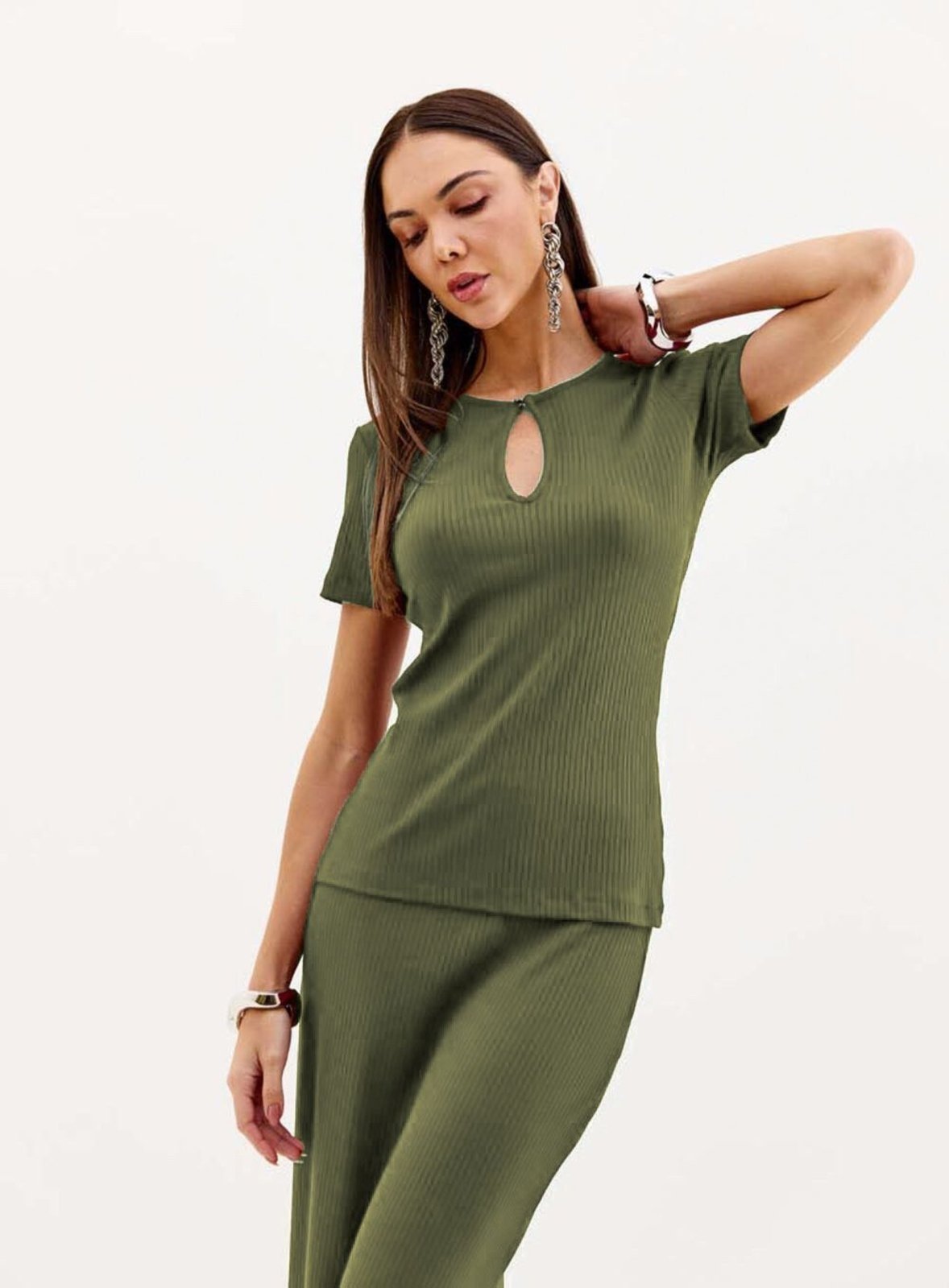 Vista 2 Blusa Decote Gota Manga Curta Triton Sap verde Triton verde
