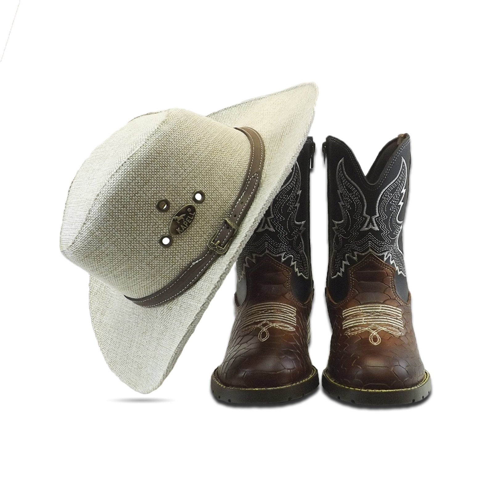 Bota Country Kapell Couro Legítimo Escamas De Cobra Unissex + Chapéu