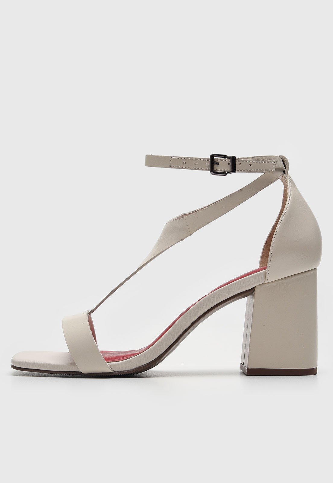 Sandália Feminina Loucos e Santos Salto Bloco Quadrado Off-White